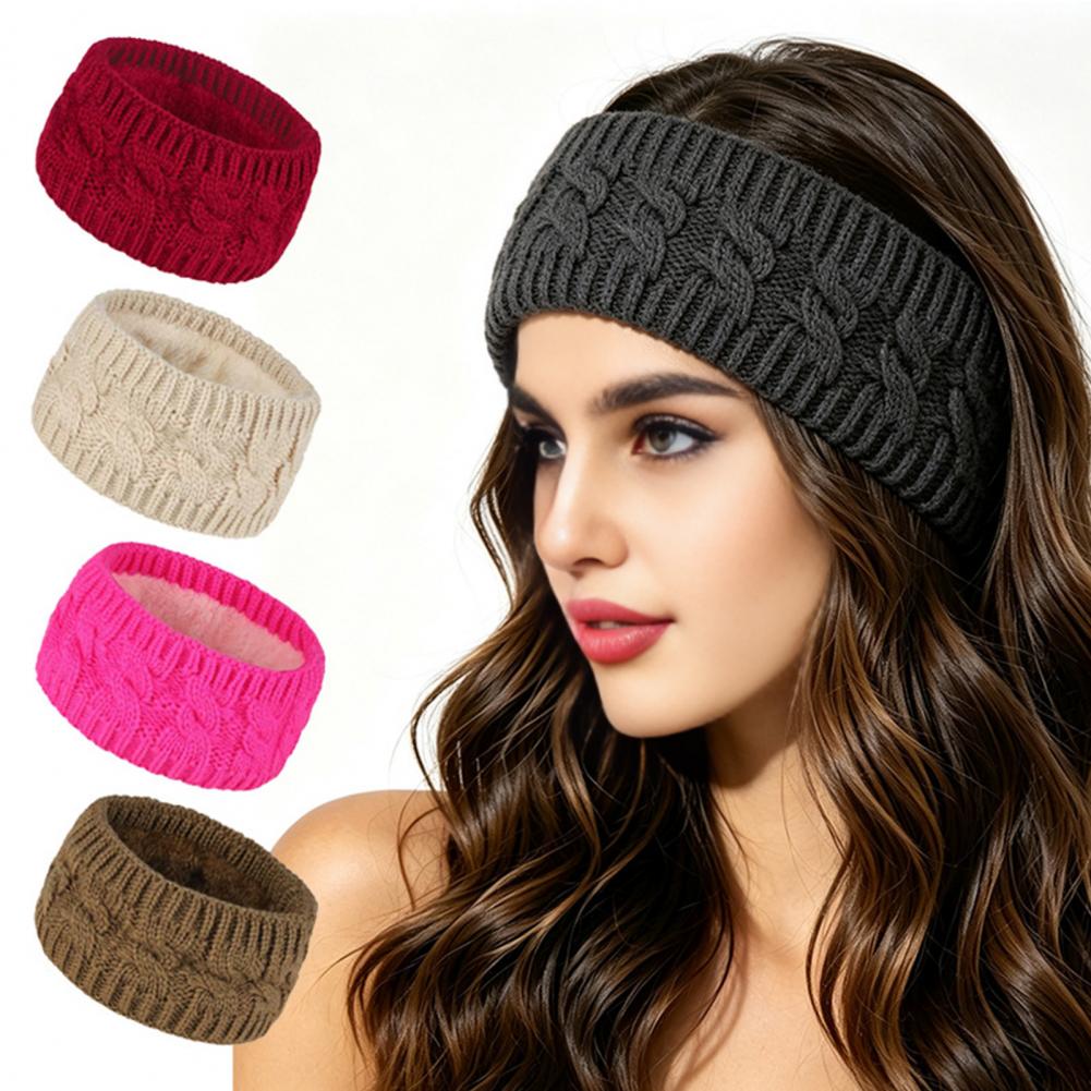 Fleece Ear Warmer Band - Elastische gebreide haarband, winterse oorwarmers voor